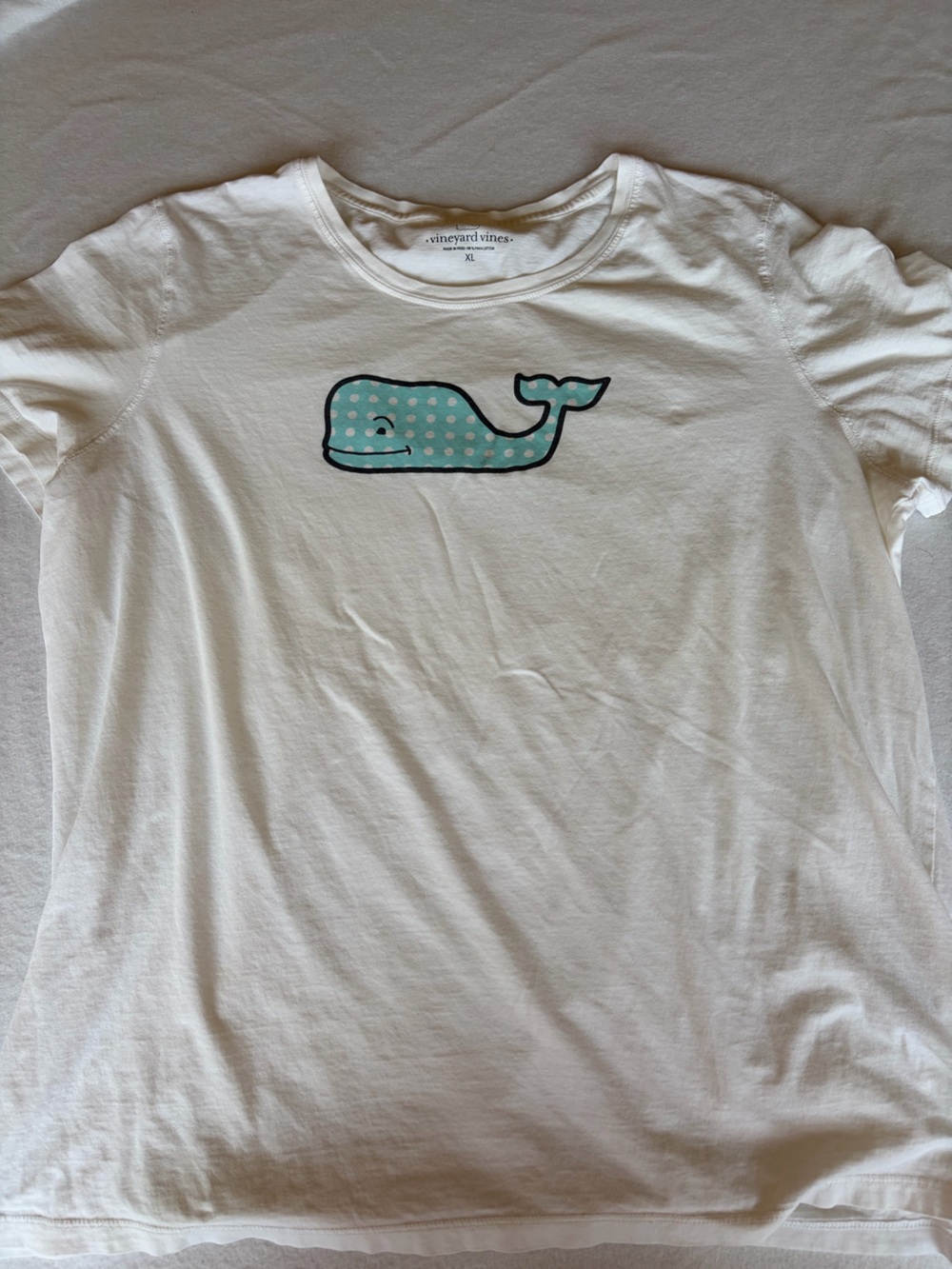 Vineyard Vines White Short Sleeve Tee with Mint Polka Dot Whale